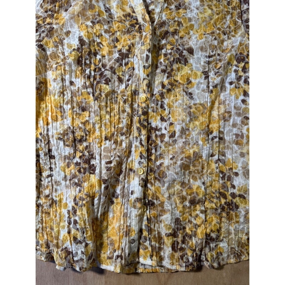JM Collection Women Size‎ 12 Floral Long Sleeve Button-Up Shirt Yellow Brown - Picture 3 of 8